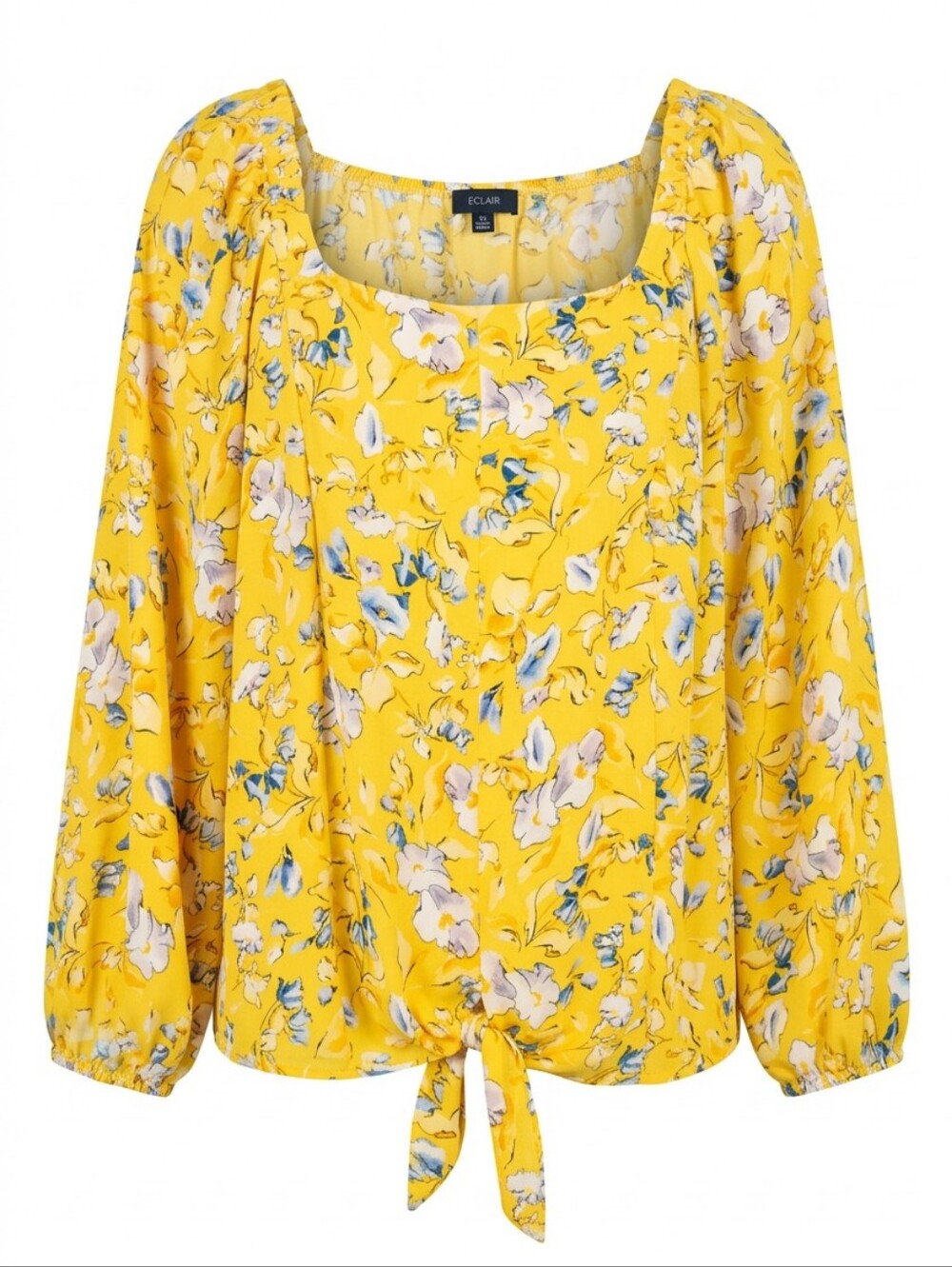 ECLAR Yellow Floral Tie-Front Women's Blouse